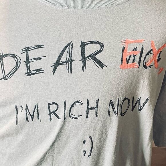 Vintage Tee Shirt - Blue - Dear Ex Im Rich Now - L - Short-Sleeve Shirt - Y2k - Picture 6 of 10